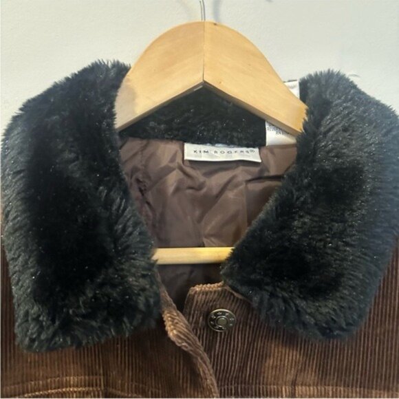 Y2K Barn Trucker Brown Corduroy Jacket with Black Faux Fur Collar Size XL - Picture 6 of 12